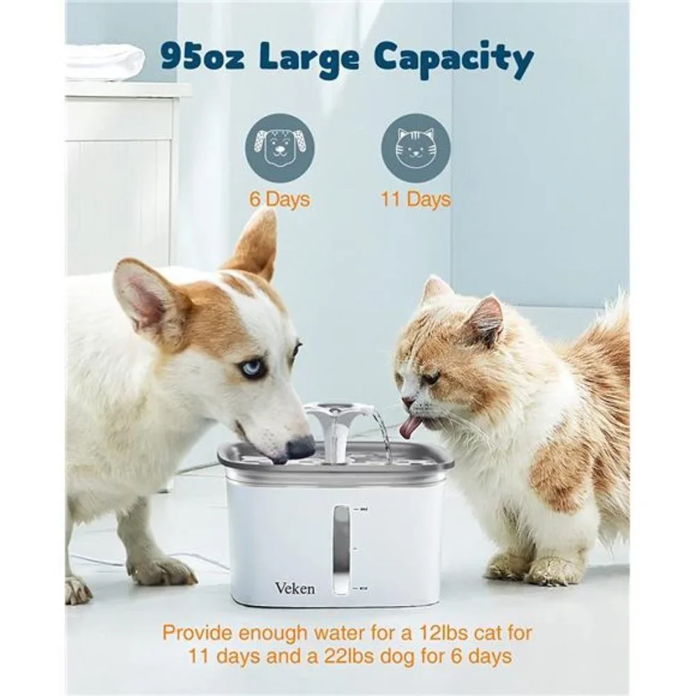 95oz/2.8L Pet Fountain, Automatic Cat Water Fountain Dog Water Dispenser